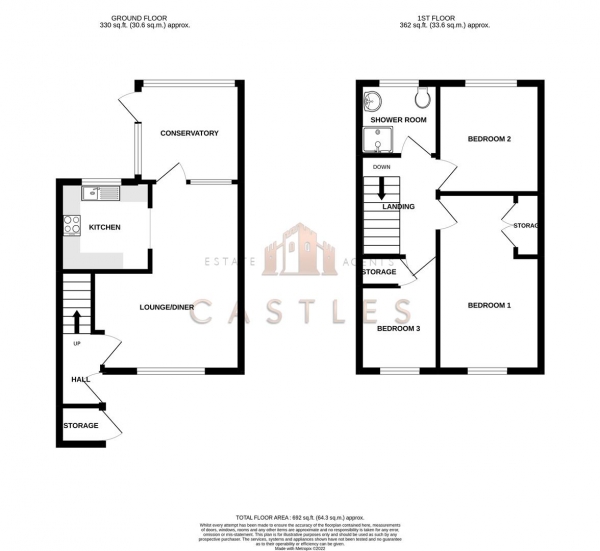 Floor Plan Image for 3 Bedroom Terraced House for Sale in Farmlea Road, Portsmouth