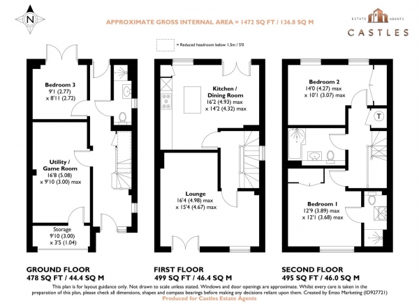 Floor Plan Image for 3 Bedroom Town House for Sale in Nautilus Drive, Portchester