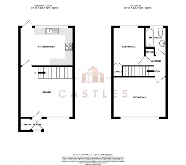 Floor Plan Image for 2 Bedroom End of Terrace House for Sale in Paddock Walk, Portchester