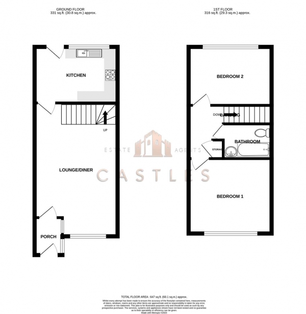 Floor Plan Image for 2 Bedroom Terraced House for Sale in Dore Avenue, Portchester,