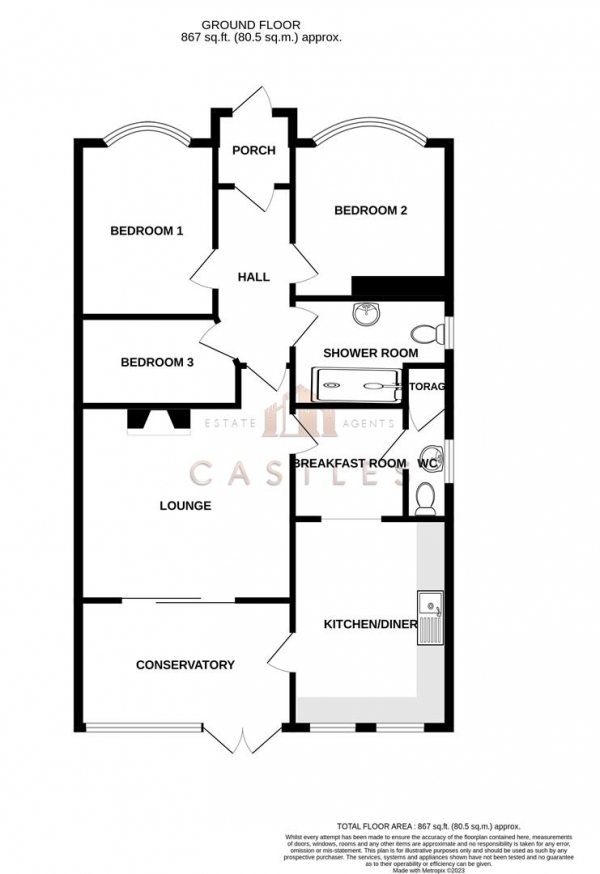 Floor Plan Image for 3 Bedroom Detached Bungalow for Sale in White Hart Lane, Portchester