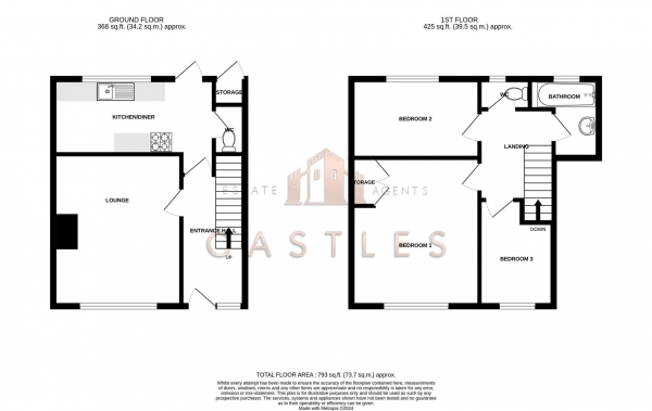 Floor Plan for 3 Bedroom Terraced House for Sale in Shelley Avenue, Paulsgrove, PO6, 4PN - Guide Price &pound265,000