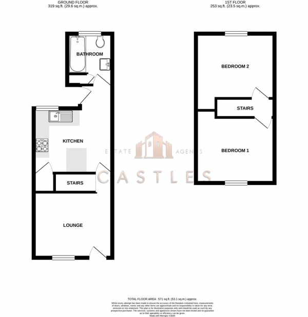Floor Plan for 2 Bedroom Terraced House for Sale in Jervis Road, Portsmouth, PO2, 8PR - Offers Over &pound200,000