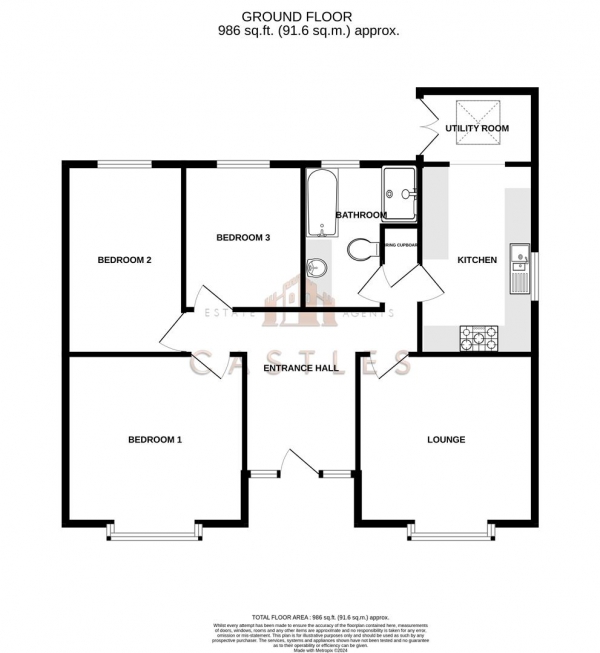 Floor Plan for 3 Bedroom Detached Bungalow for Sale in St. Matthews Road, Drayton, PO6, 2DH - Offers Over &pound450,000