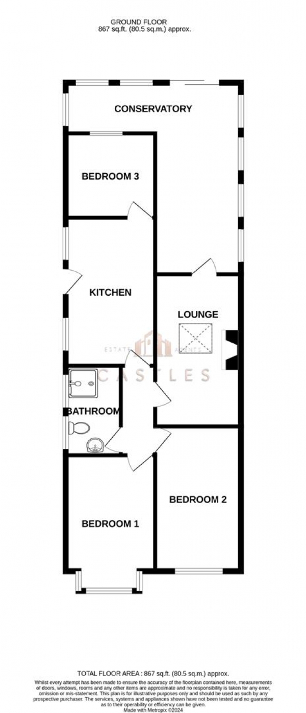 Floor Plan Image for 3 Bedroom Semi-Detached Bungalow for Sale in The Leaway, Portchester,