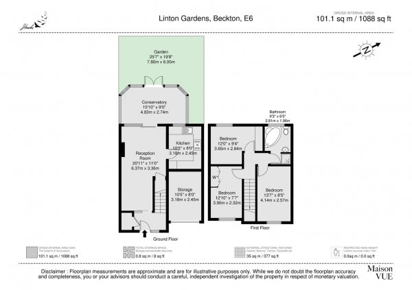 Floor Plan for 3 Bedroom Terraced House for Sale in Linton Gardens | London | E6, E6, 5SQ - Offers Over &pound499,950