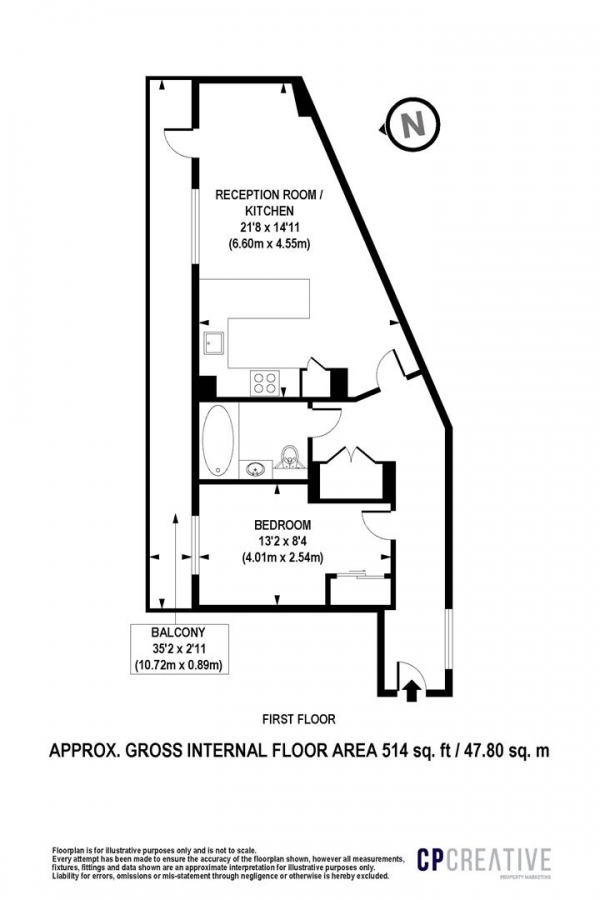 Floor Plan Image for 1 Bedroom Apartment for Sale in Fitzroy House, Dickens Yard, Ealing Broadway