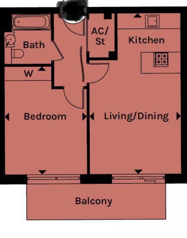 Floor Plan Image for 1 Bedroom Property to Rent in Waterman House, Forrestor Way