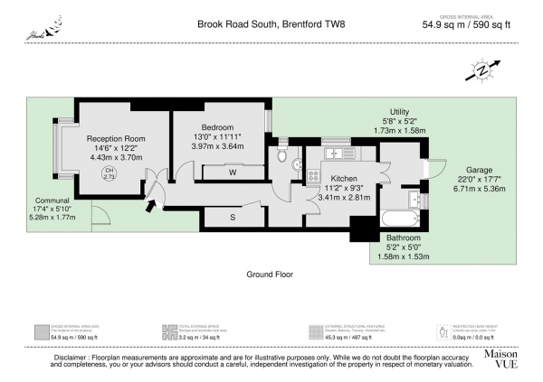 Floor Plan Image for 1 Bedroom Flat for Sale in Brook Road South | Brentford | TW8