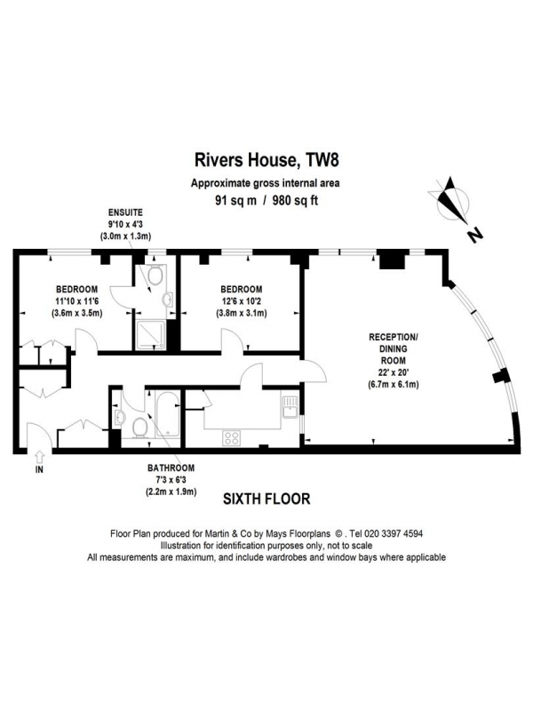 Floor Plan Image for 2 Bedroom Apartment for Sale in Rivers House | Kew Bridge | Riverside | TW8