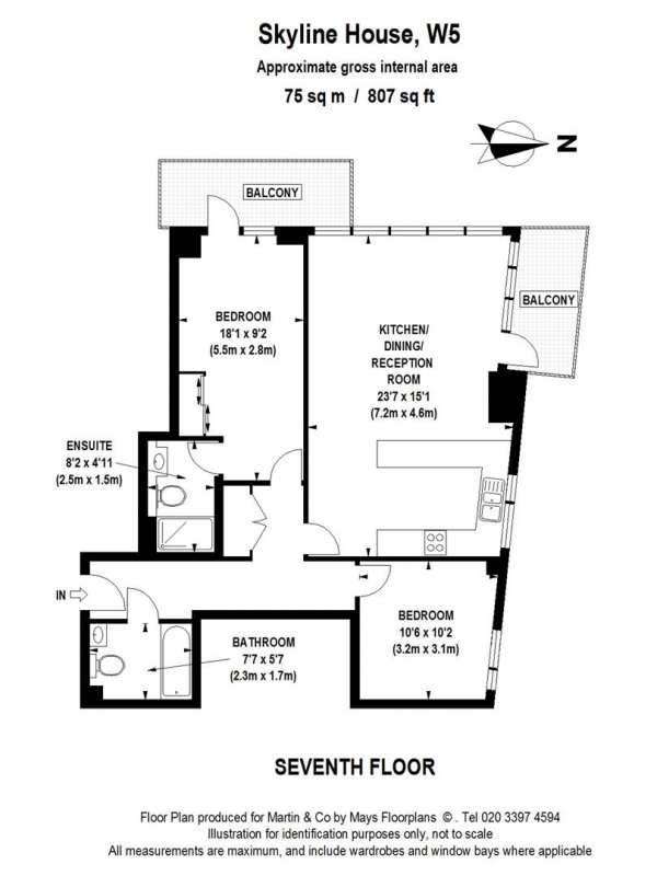 Floor Plan Image for 2 Bedroom Apartment to Rent in Ealing Broadway,Dickens Yard