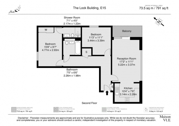 Floor Plan for 2 Bedroom Flat for Sale in The Lock Building | High Street | London, E15, 2QG - Guide Price &pound400,000