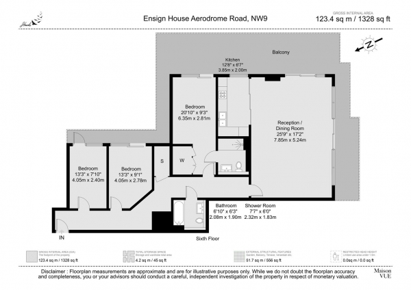 Floor Plan for 3 Bedroom Property to Rent in Aerodrome Road, London, NW9, 5ZR - £692 pw | £3000 pcm