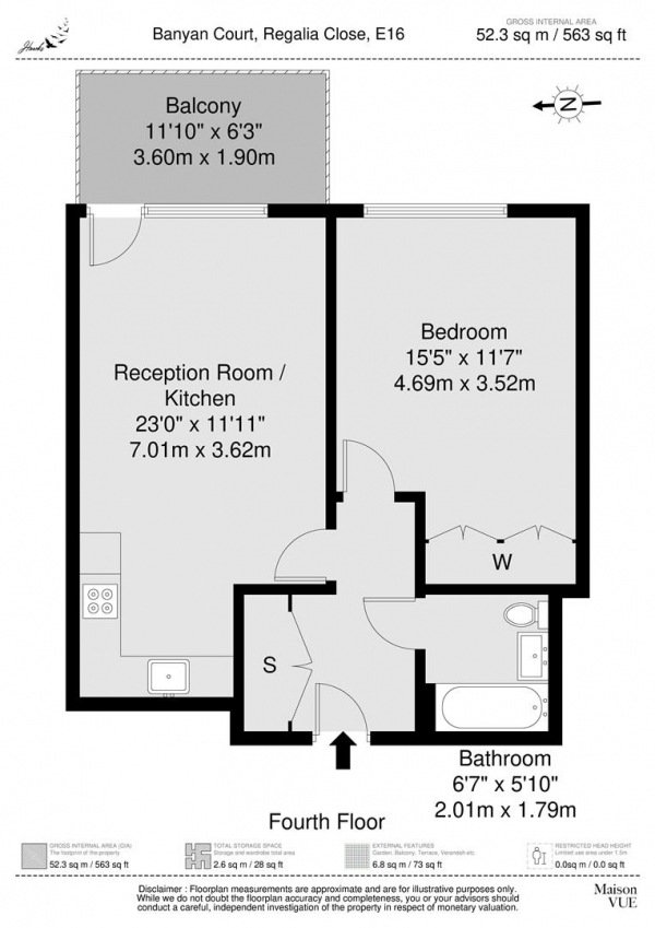 Floor Plan for 1 Bedroom Flat for Sale in Banyan Court | Regalia Close | London, E16, 2TW - Guide Price &pound98,750