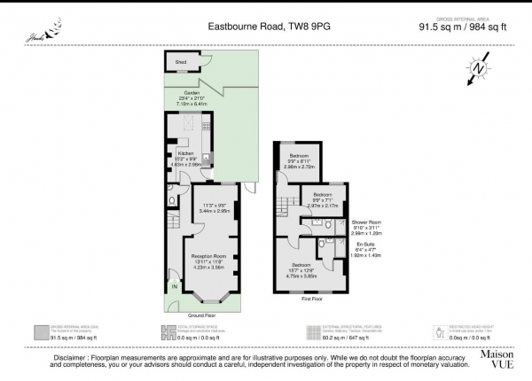 Floor Plan Image for 3 Bedroom Terraced House to Rent in **SHORT LET **Eastbourne Road, Brentford