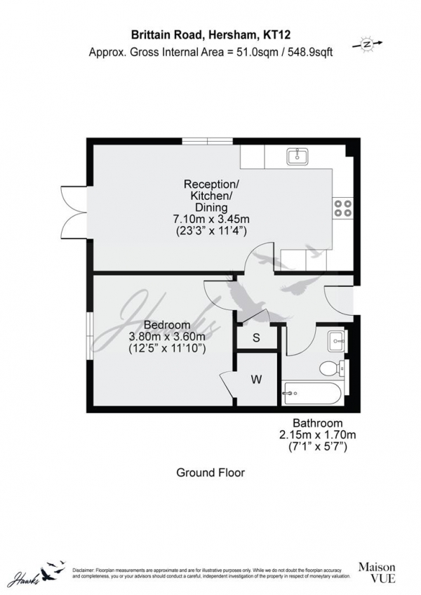 Floor Plan Image for 1 Bedroom Apartment for Sale in Brittain Road, Hersham, Walton-On-Thames