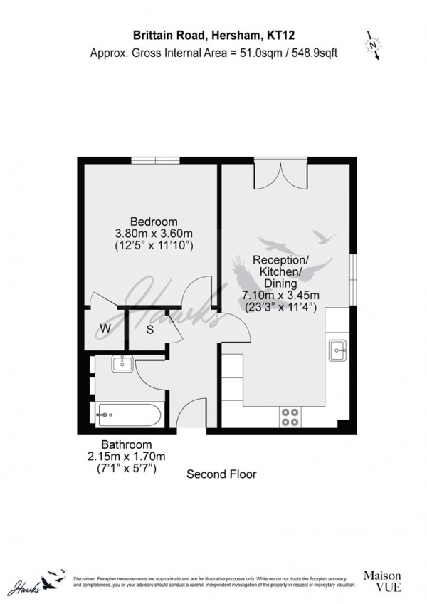 Floor Plan Image for 1 Bedroom Apartment for Sale in Brittain Road, Hersham, Walton-On-Thames