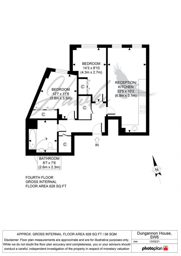 Floor Plan Image for 2 Bedroom Apartment for Sale in Vanston Place | London | SW6