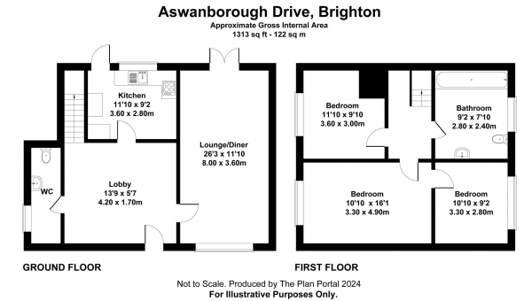 Floor Plan for 3 Bedroom Property to Rent in Swanborough Drive, Brighton, BN2, 5PJ - £391 pw | £1695 pcm