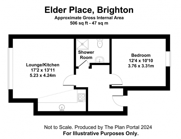 Floor Plan for 1 Bedroom Flat to Rent in Elder Place, Brighton, BN1, 4GF - £254 pw | £1100 pcm