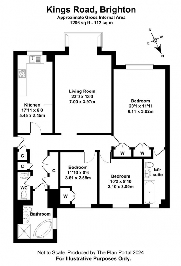 Floor Plan Image for 3 Bedroom Property to Rent in Cavendish House, Kings Road, Brighton