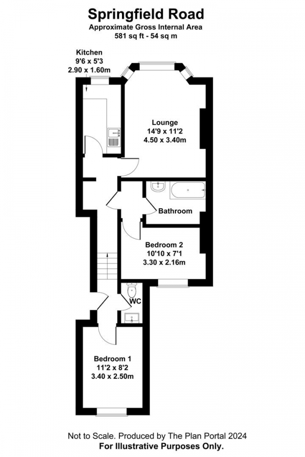 Floor Plan for 2 Bedroom Flat to Rent in Springfield Road, Brighton, BN1, 6DE - £323 pw | £1400 pcm