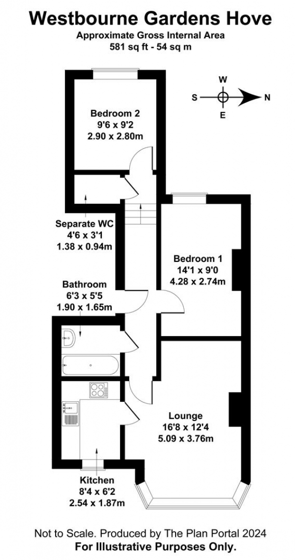 Floor Plan Image for 2 Bedroom Flat to Rent in Westbourne Gardens, Hove