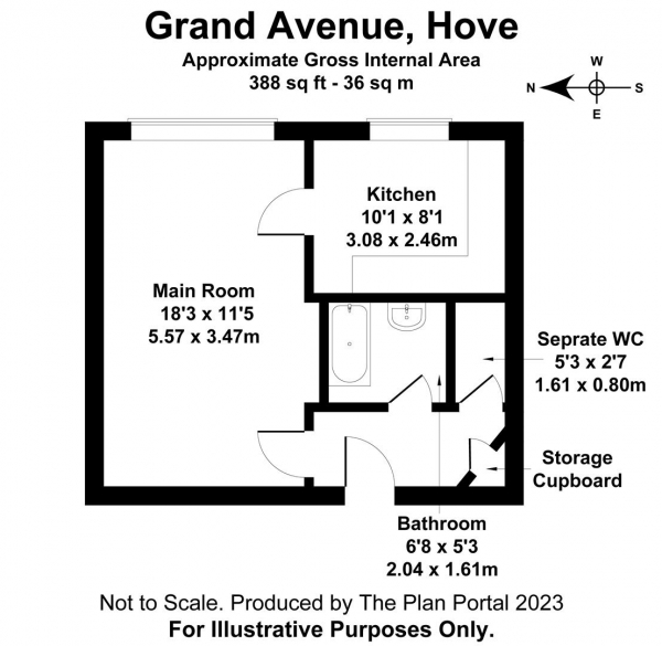 Floor Plan Image for Studio to Rent in Grand Avenue, Hove