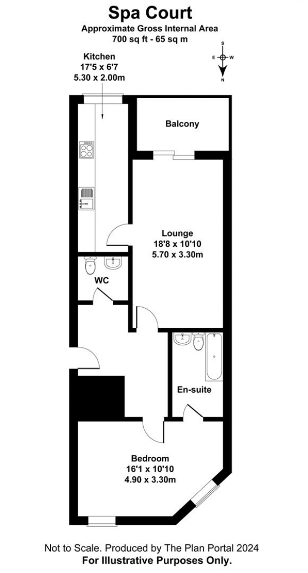 Floor Plan Image for 1 Bedroom Flat to Rent in Spa Court, Kings Esplanade, Hove