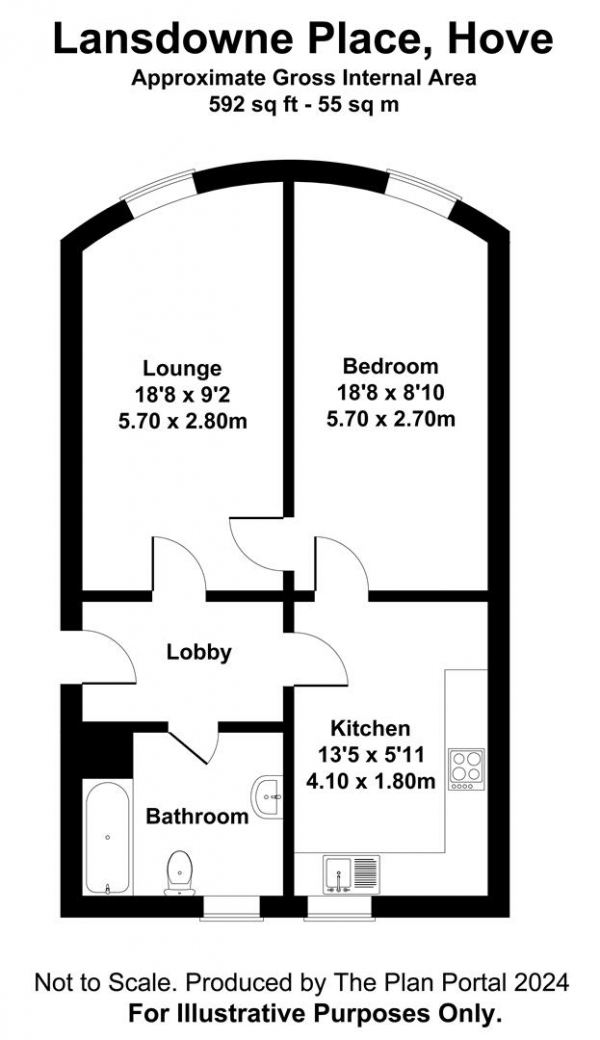 Floor Plan Image for 1 Bedroom Flat to Rent in Lansdowne Place, Hove