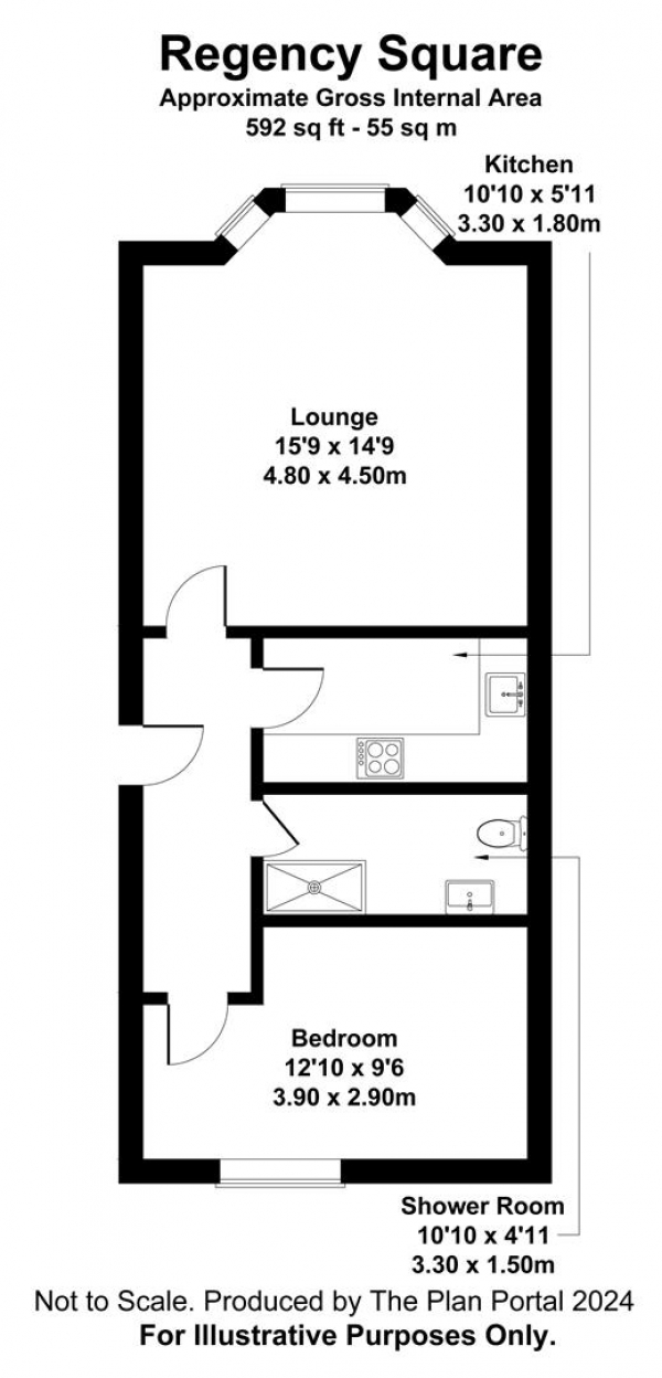 Floor Plan Image for 1 Bedroom Flat to Rent in Regency Square, Brighton