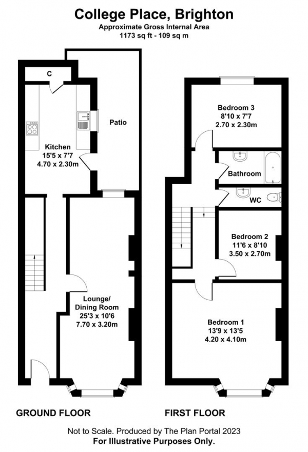 Floor Plan Image for 3 Bedroom Property to Rent in College Place, Brighton