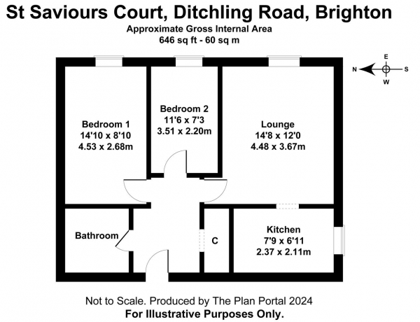 Floor Plan Image for 2 Bedroom Flat to Rent in Ditchling Road, Brighton