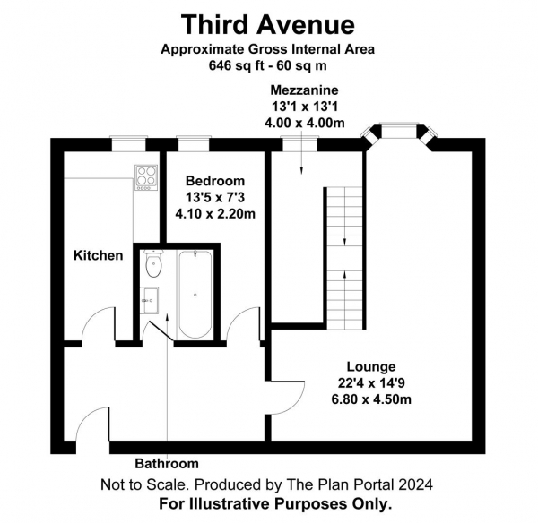 Floor Plan Image for 1 Bedroom Flat to Rent in Third Avenue, Hove