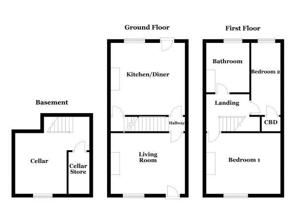 Floor Plan Image for 2 Bedroom Terraced House for Sale in Grey Street, Wakefield