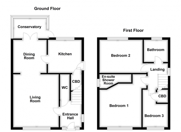 Floor Plan for 3 Bedroom Detached House for Sale in Gentian Court, Wakefield, WF2, 0FE -  &pound275,000