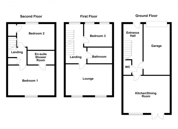 Floor Plan for 3 Bedroom Town House for Sale in Ashworth Square, Wakefield, WF1, 4SN -  &pound270,000