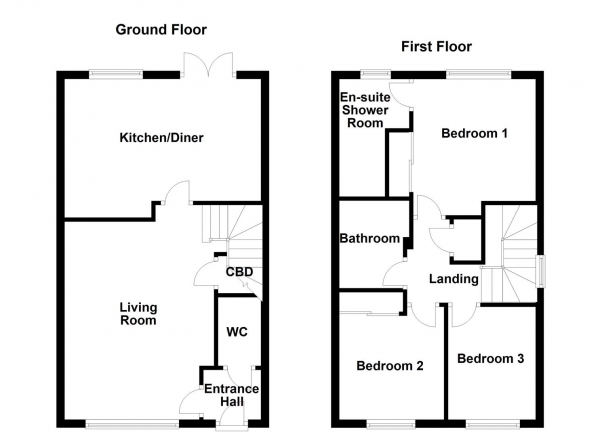 Floor Plan for 3 Bedroom Semi-Detached House for Sale in Butler Way, Wakefield, WF1, 3DQ -  &pound300,000