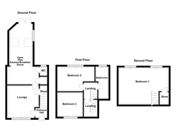 Floor Plan Image for 3 Bedroom Terraced House for Sale in Oakwood Avenue, Wakefield