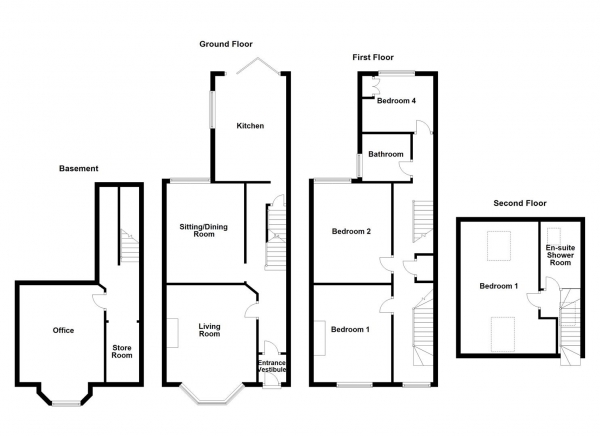 Floor Plan for 4 Bedroom Terraced House for Sale in Belgrave Mount, St Johns, Wakefield, WF1, 3SB - OIRO &pound325,000