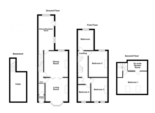 Floor Plan for 4 Bedroom End of Terrace House for Sale in Oakenshaw Lane, Walton, WF2, 6NL -  &pound350,000