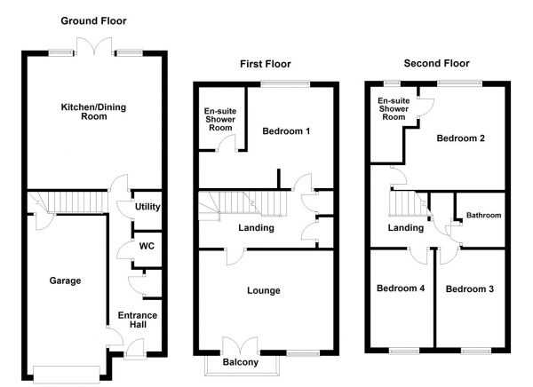 Floor Plan Image for 4 Bedroom Town House for Sale in Butler Way, Wakefield