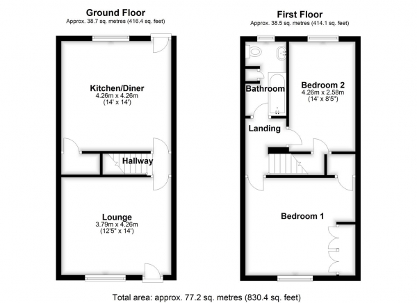 Floor Plan for 2 Bedroom Terraced House for Sale in Bottom Boat Road, Stanley, Wakefield, WF3, 4AR -  &pound145,000