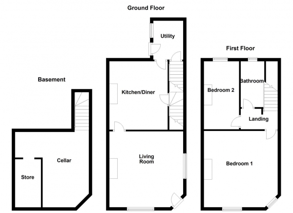 Floor Plan for 2 Bedroom End of Terrace House for Sale in Grosvenor Street, Wakefield, WF1, 5BG -  &pound130,000