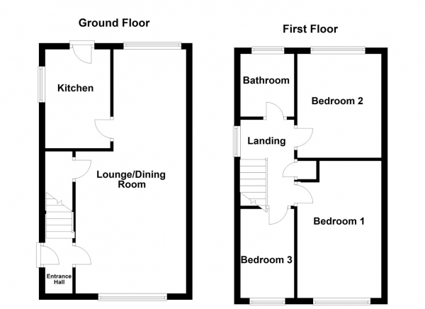 Floor Plan for 3 Bedroom Semi-Detached House for Sale in Victoria Way, Wakefield, WF1, 2NA -  &pound164,950