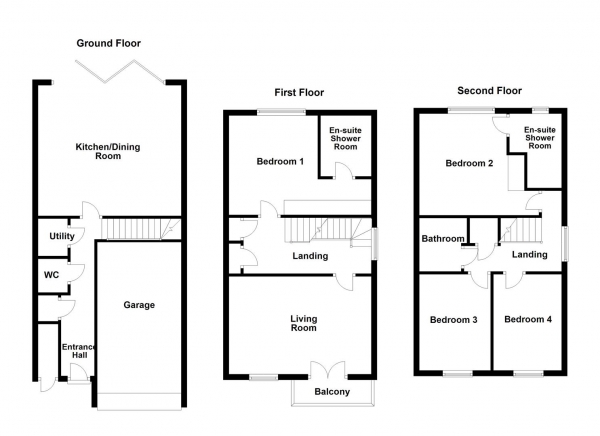 Floor Plan Image for 4 Bedroom Town House for Sale in Hepworth Gardens, Wakefield