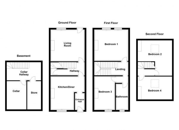 Floor Plan for 4 Bedroom Terraced House for Sale in Thornes Road, Wakefield, WF2, 8PL -  &pound169,950