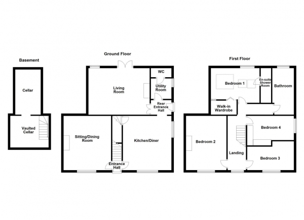 Floor Plan Image for 4 Bedroom Cottage for Sale in School Hill, Newmillerdam, Wakefield