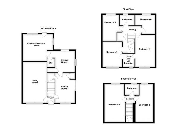 Floor Plan for 6 Bedroom Semi-Detached House for Sale in Victoria Way, Wakefield, WF1, 2NA -  &pound330,000