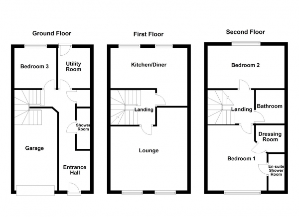 Floor Plan Image for 3 Bedroom Terraced House for Sale in Sandpiper Mews, Calder Grove